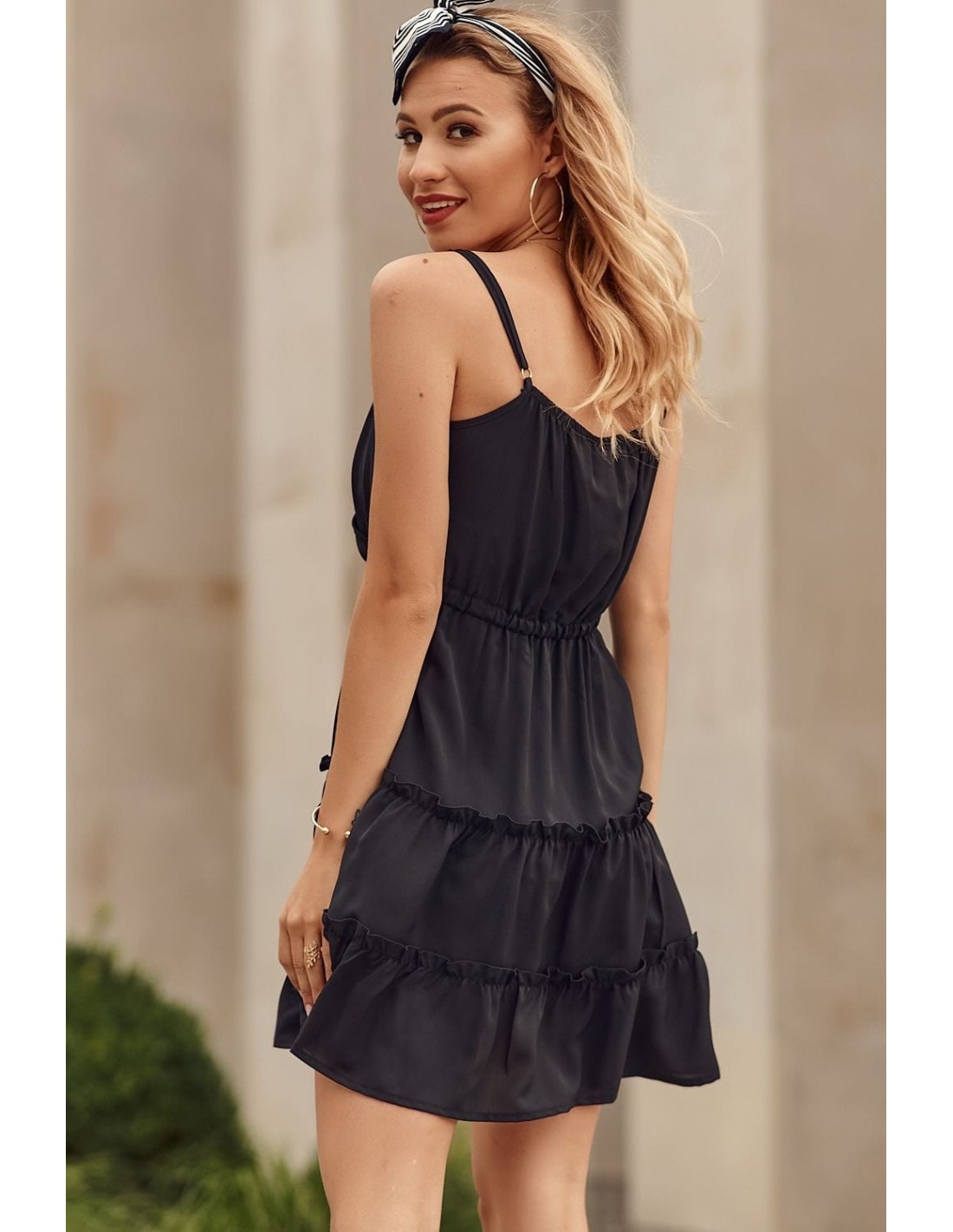 Delicate dress with an envelope neckline, black PR3200 - Online store - Boutique